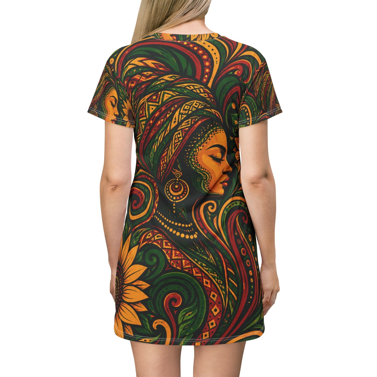 Afrocentric T-Shirt Dress — Vibrant Afrocentric Print Tee Dress