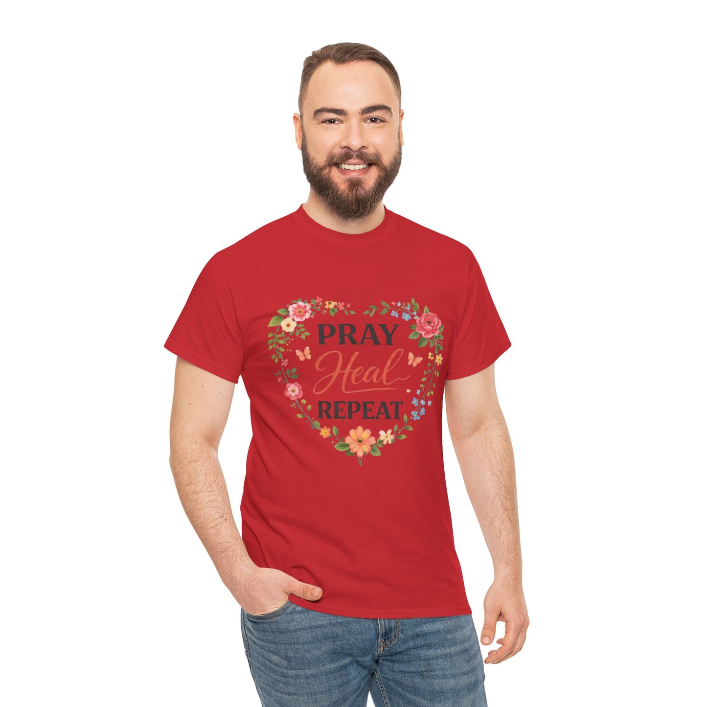 T-Shirt „Pray Heal Repeat“ – Inspirierendes T-Shirt mit Glaubensmotiv