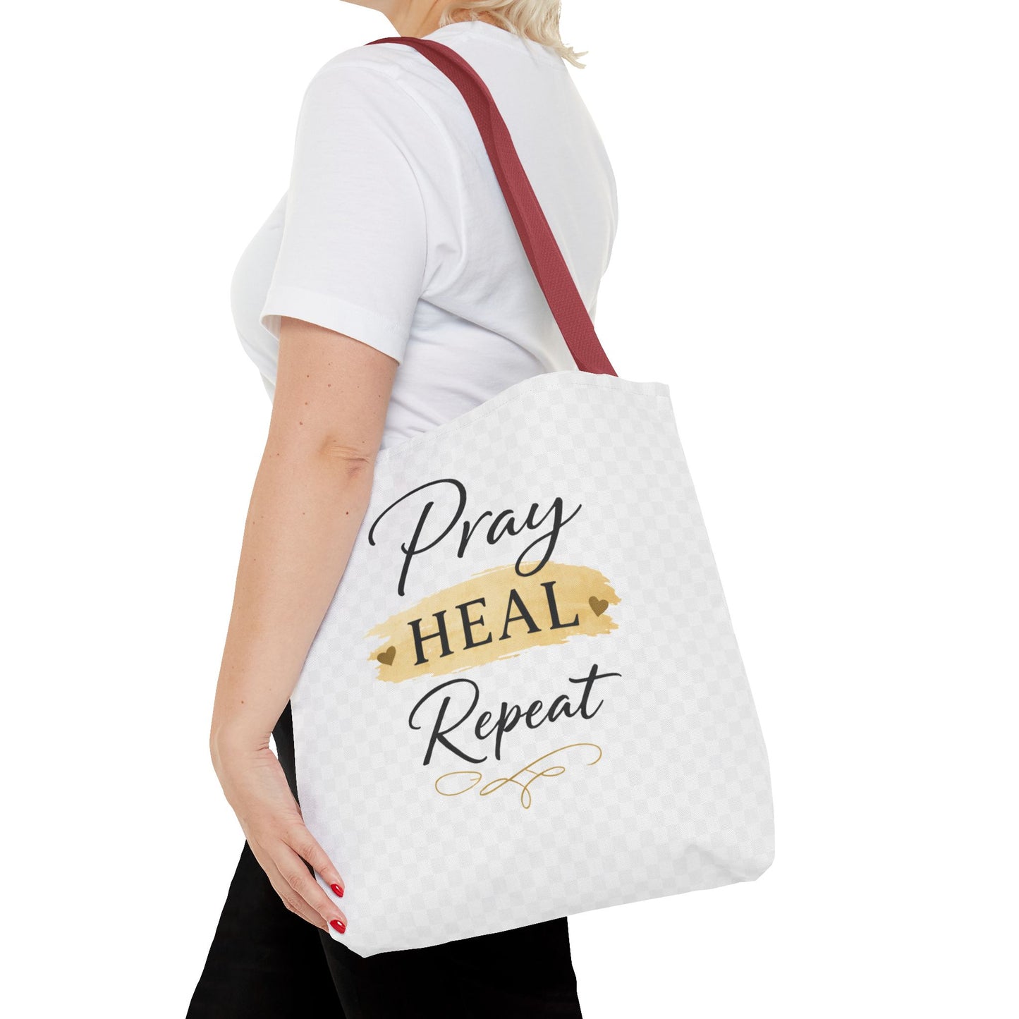 Pray Heal Repeat Tote Bag — Inspirational Faith Canvas Tote