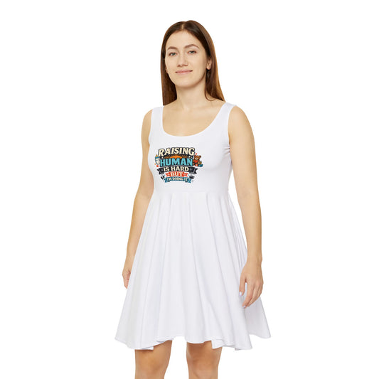 Women's Skater Dress — "Raising Human Is Hard But I'm Doing It" Graphic