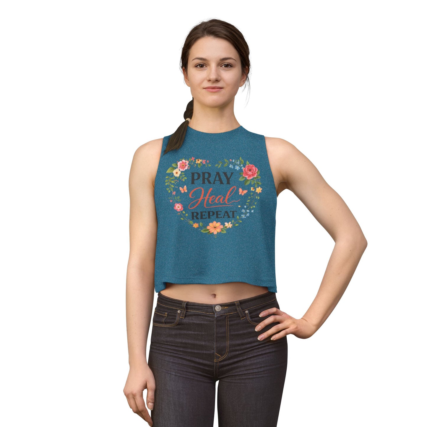Pray Heal Repeat Damen Crop Top — Glaubensinspiriertes spirituelles Gebets-T-Shirt