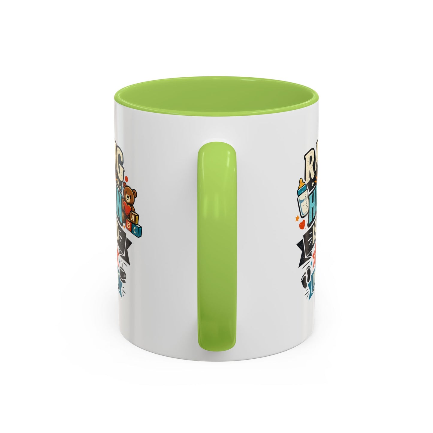Accent Coffee Mug — "Raising Humans Is Hard But I'm Doing It"