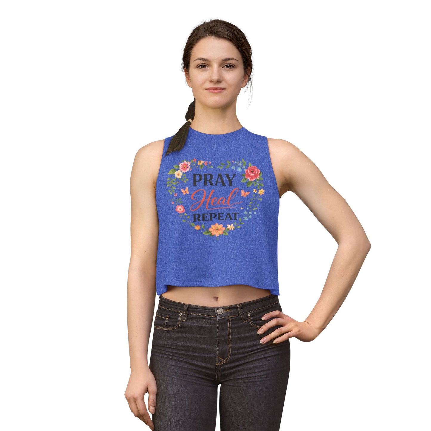 Pray Heal Repeat Damen Crop Top — Glaubensinspiriertes spirituelles Gebets-T-Shirt