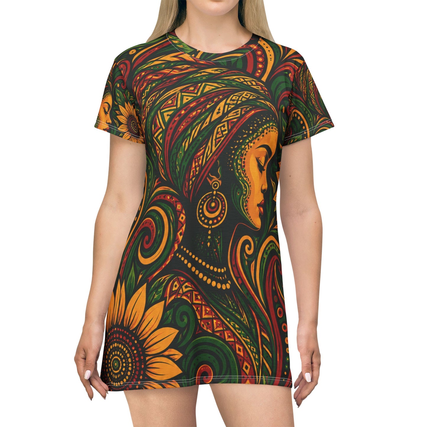 Afrocentric T-Shirt Dress — Vibrant Afrocentric Print Tee Dress