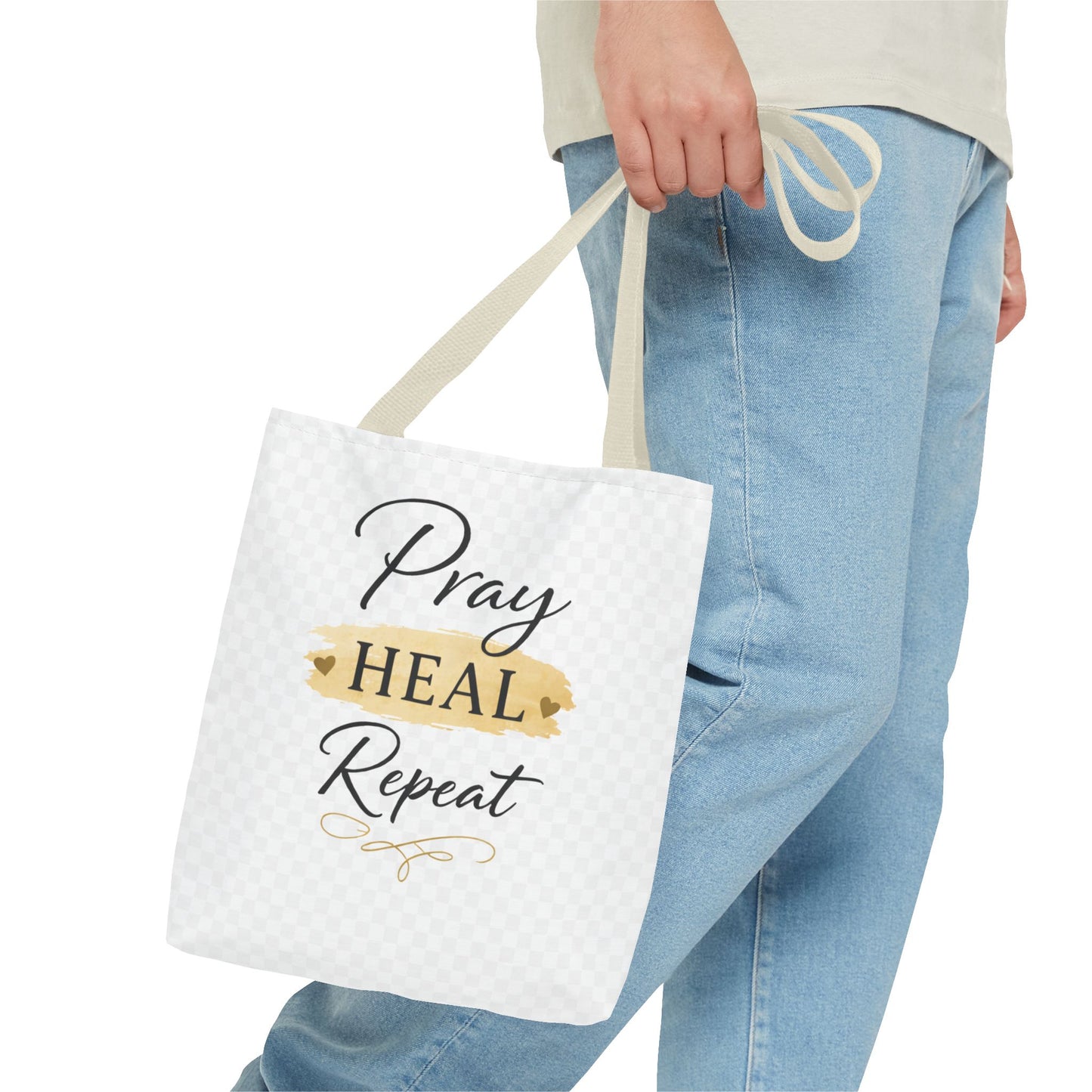 Pray Heal Repeat Tote Bag — Inspirational Faith Canvas Tote