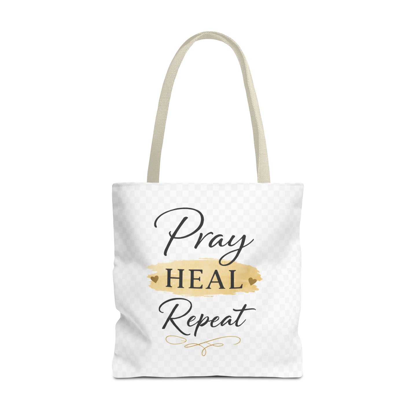 Pray Heal Repeat Tote Bag — Inspirational Faith Canvas Tote