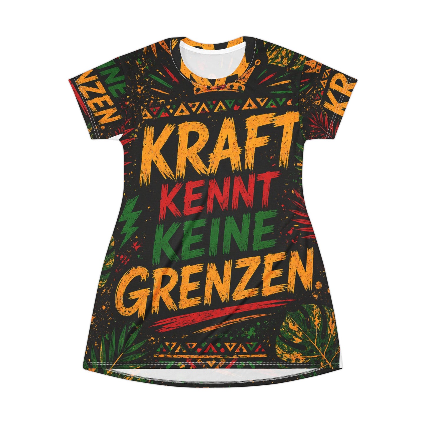 Kraft Kennt Keine Grenzen T-Shirt Dress — Empowerment Graphic Tee Dress