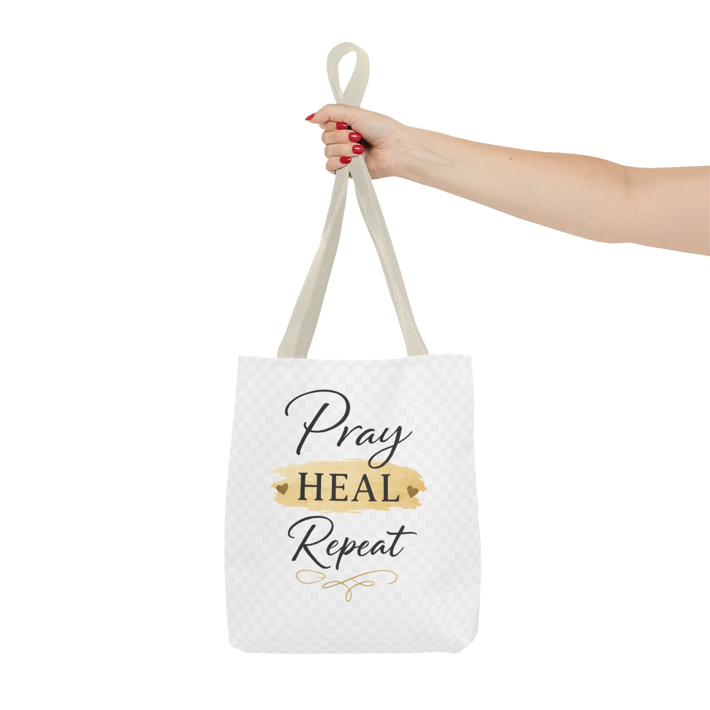 Pray Heal Repeat Tote Bag — Inspirational Faith Canvas Tote