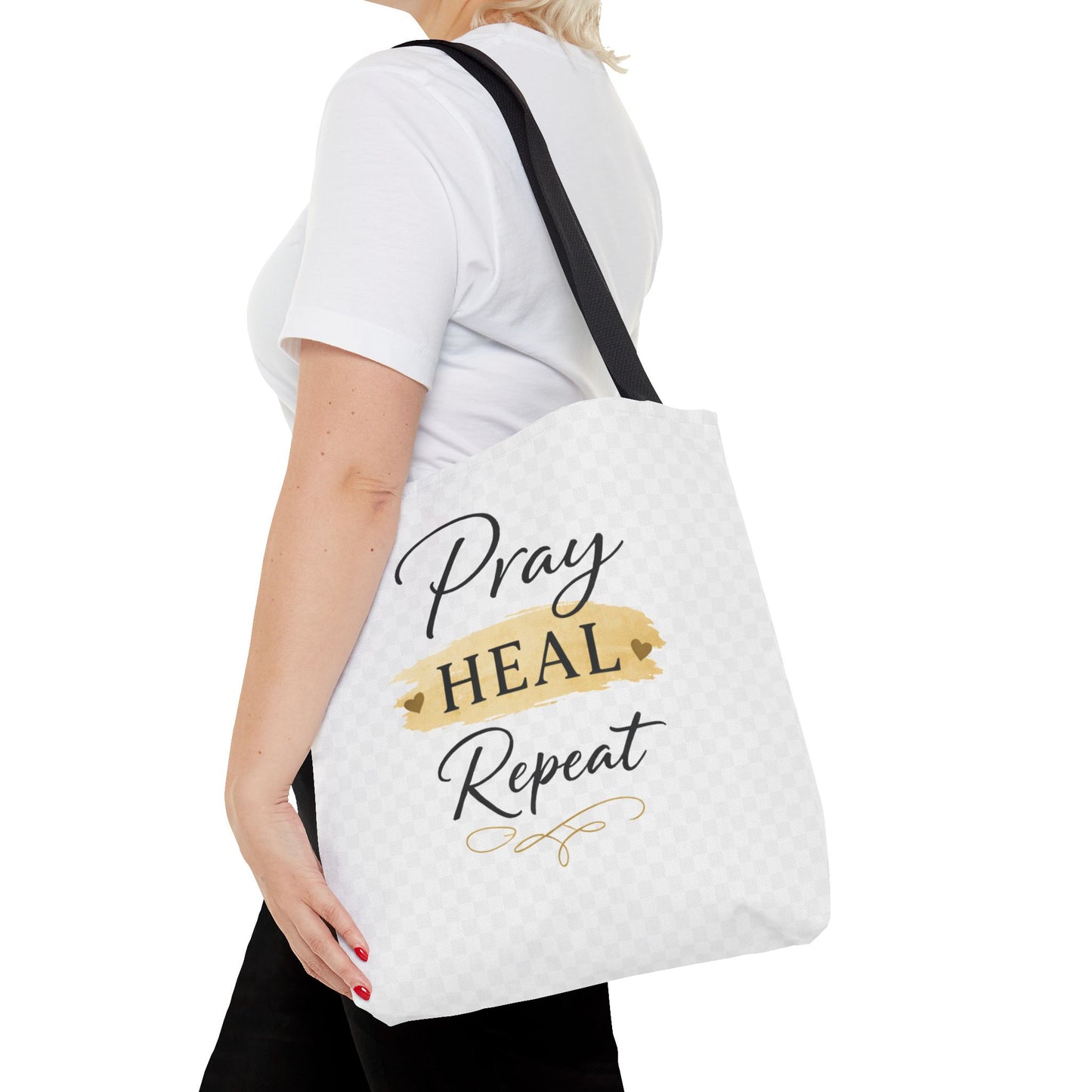 Pray Heal Repeat Tote Bag — Inspirational Faith Canvas Tote