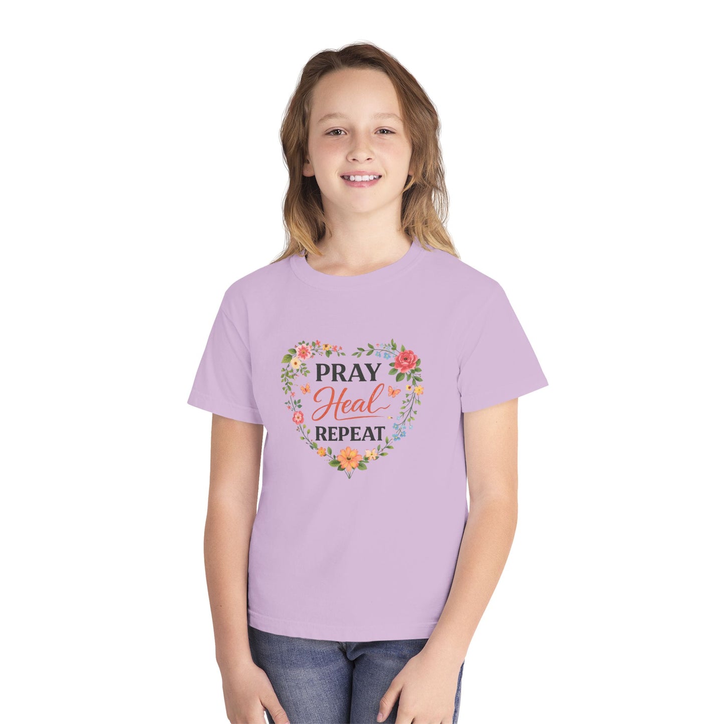 Gebet Heilen Wiederholen Jugend T-Shirt – Inspirierendes Glaubens-Grafikshirt