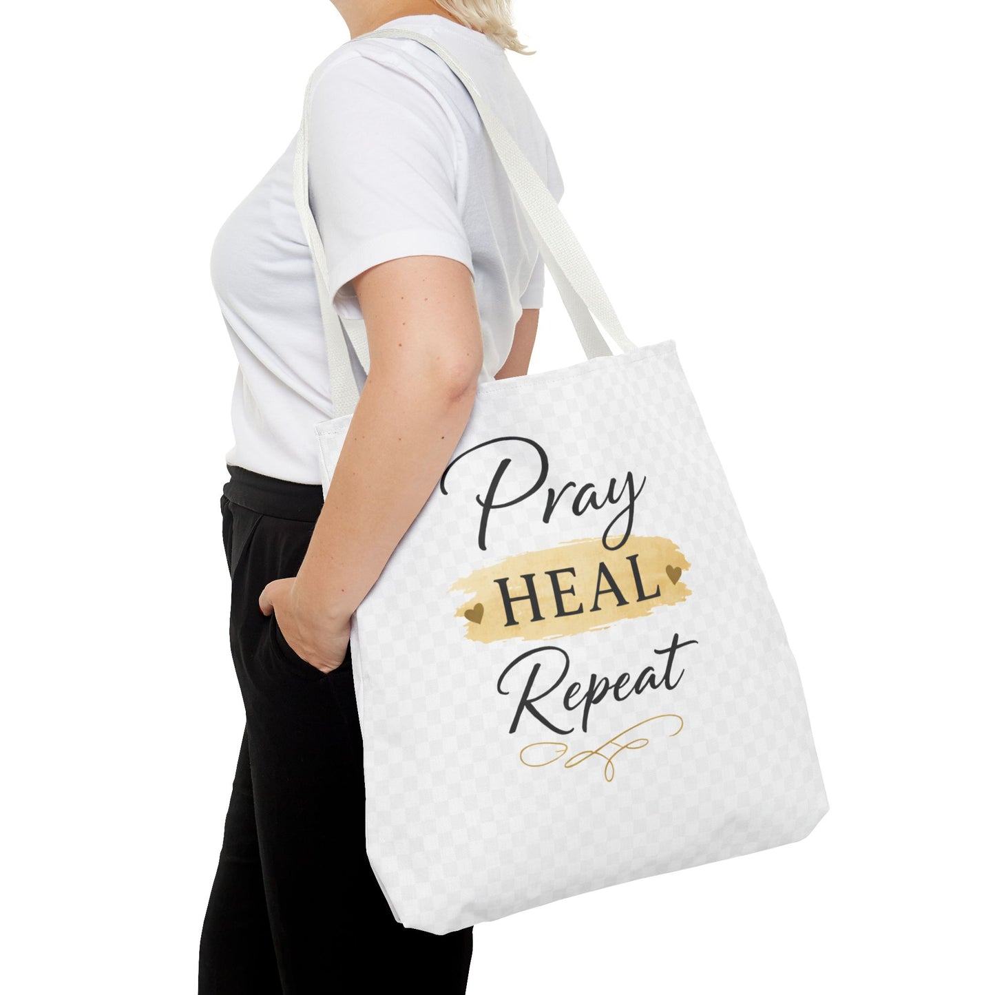 Pray Heal Repeat Tote Bag — Inspirational Faith Canvas Tote