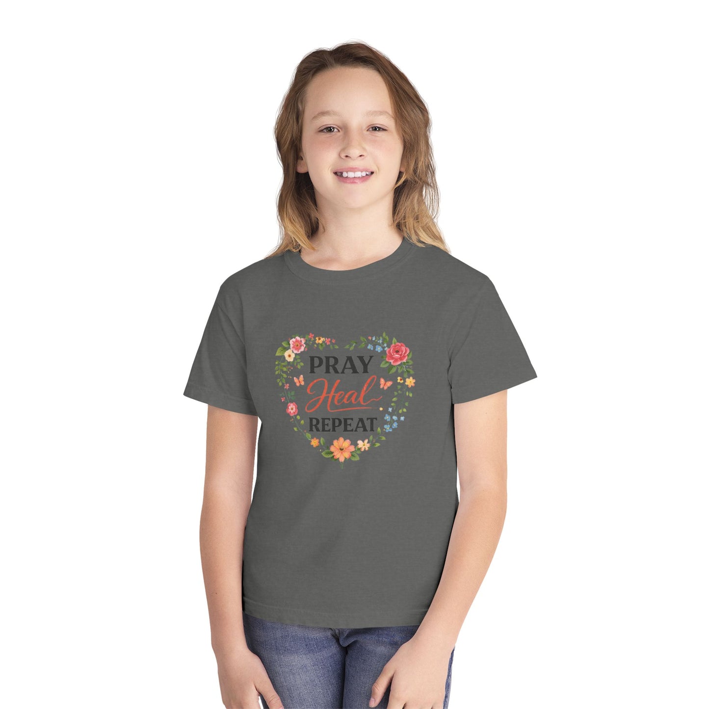 Gebet Heilen Wiederholen Jugend T-Shirt – Inspirierendes Glaubens-Grafikshirt