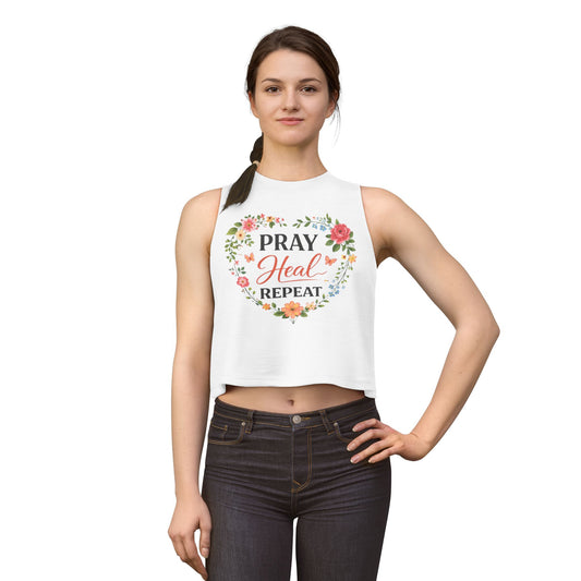 Pray Heal Repeat Women's Crop Top — Faith-Inspired Spiritual Prayer Tee