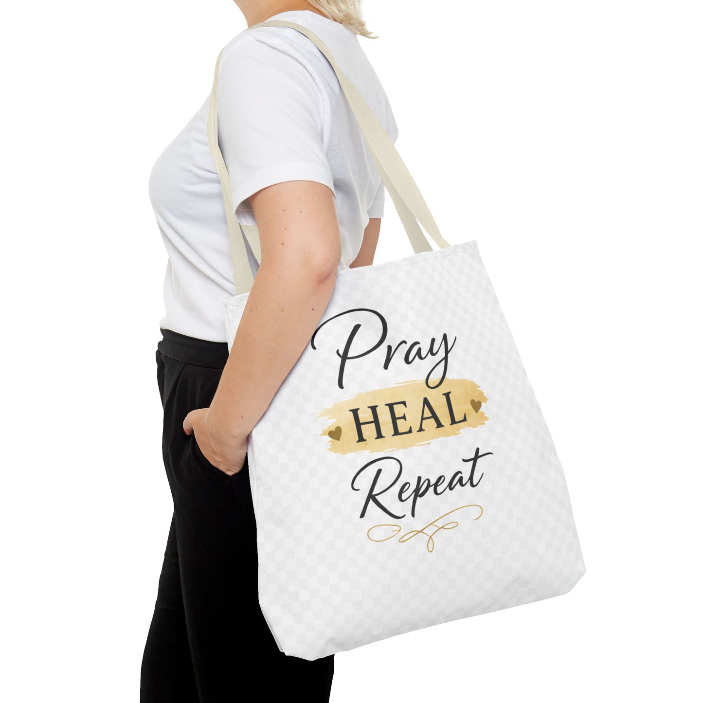 Pray Heal Repeat Tote Bag — Inspirational Faith Canvas Tote