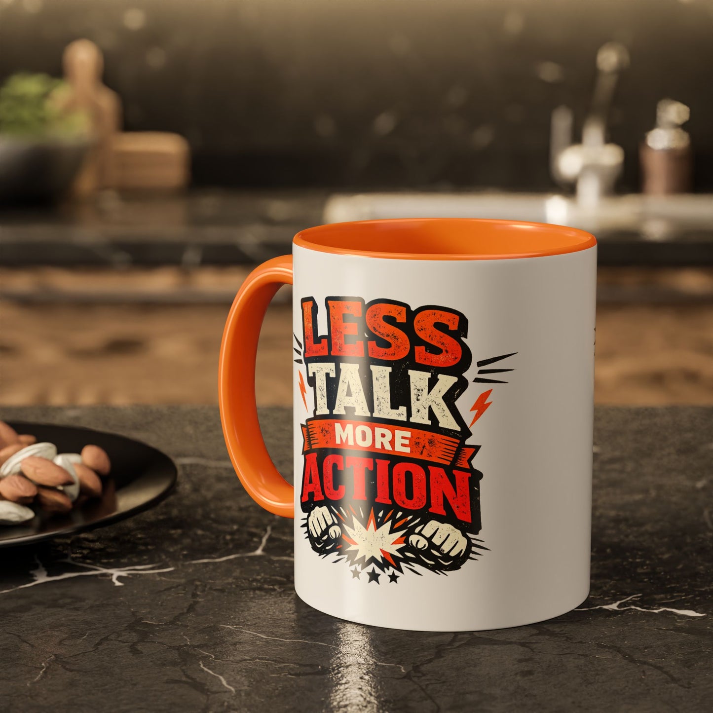Less Talk More Action Ceramic Mug — Colorful 11oz & 15oz Coffee Cup