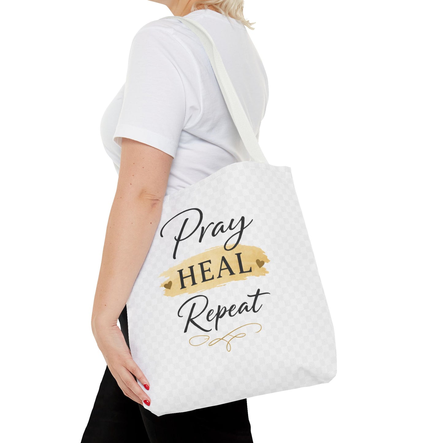 Pray Heal Repeat Tote Bag — Inspirational Faith Canvas Tote