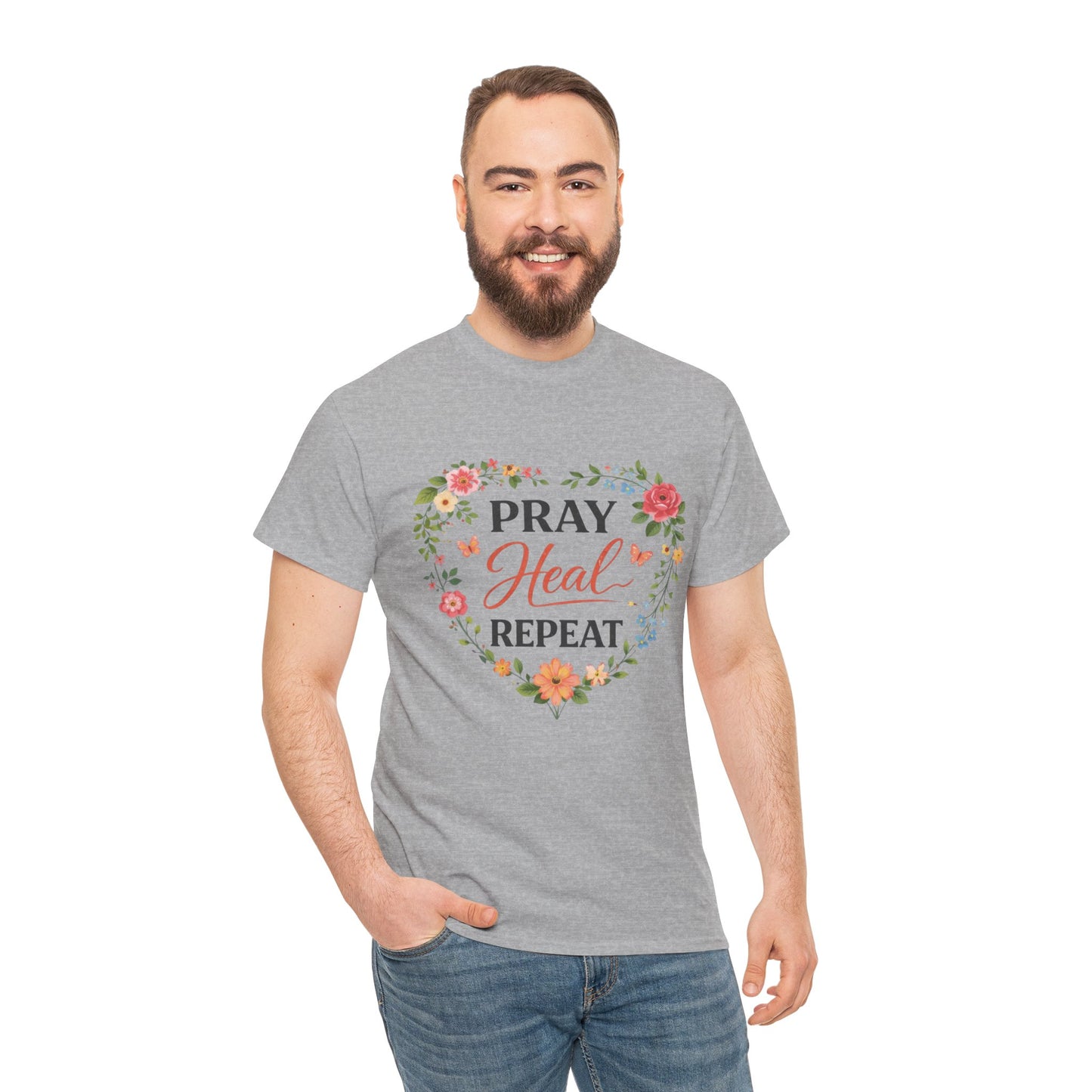 T-Shirt „Pray Heal Repeat“ – Inspirierendes T-Shirt mit Glaubensmotiv