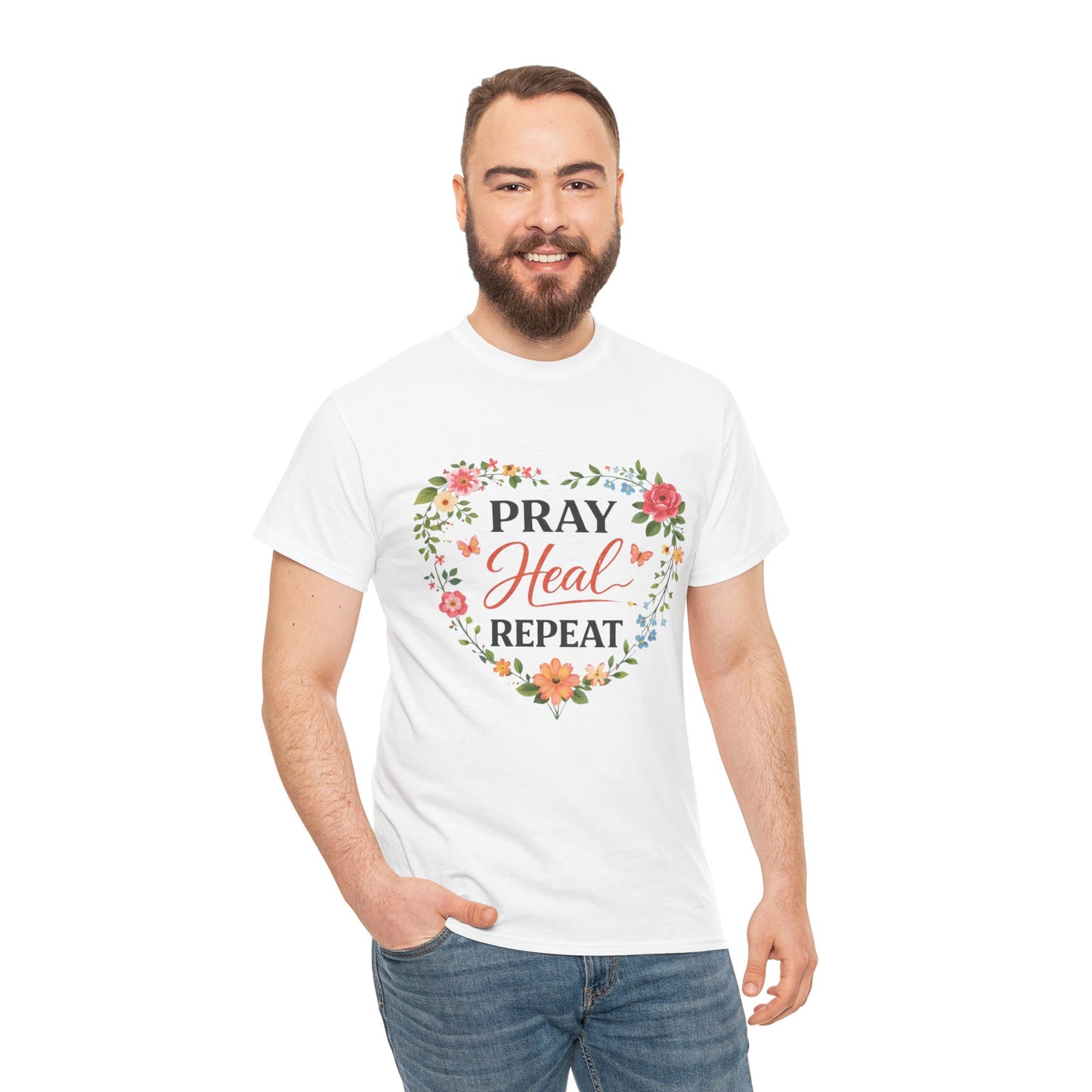 T-Shirt „Pray Heal Repeat“ – Inspirierendes T-Shirt mit Glaubensmotiv