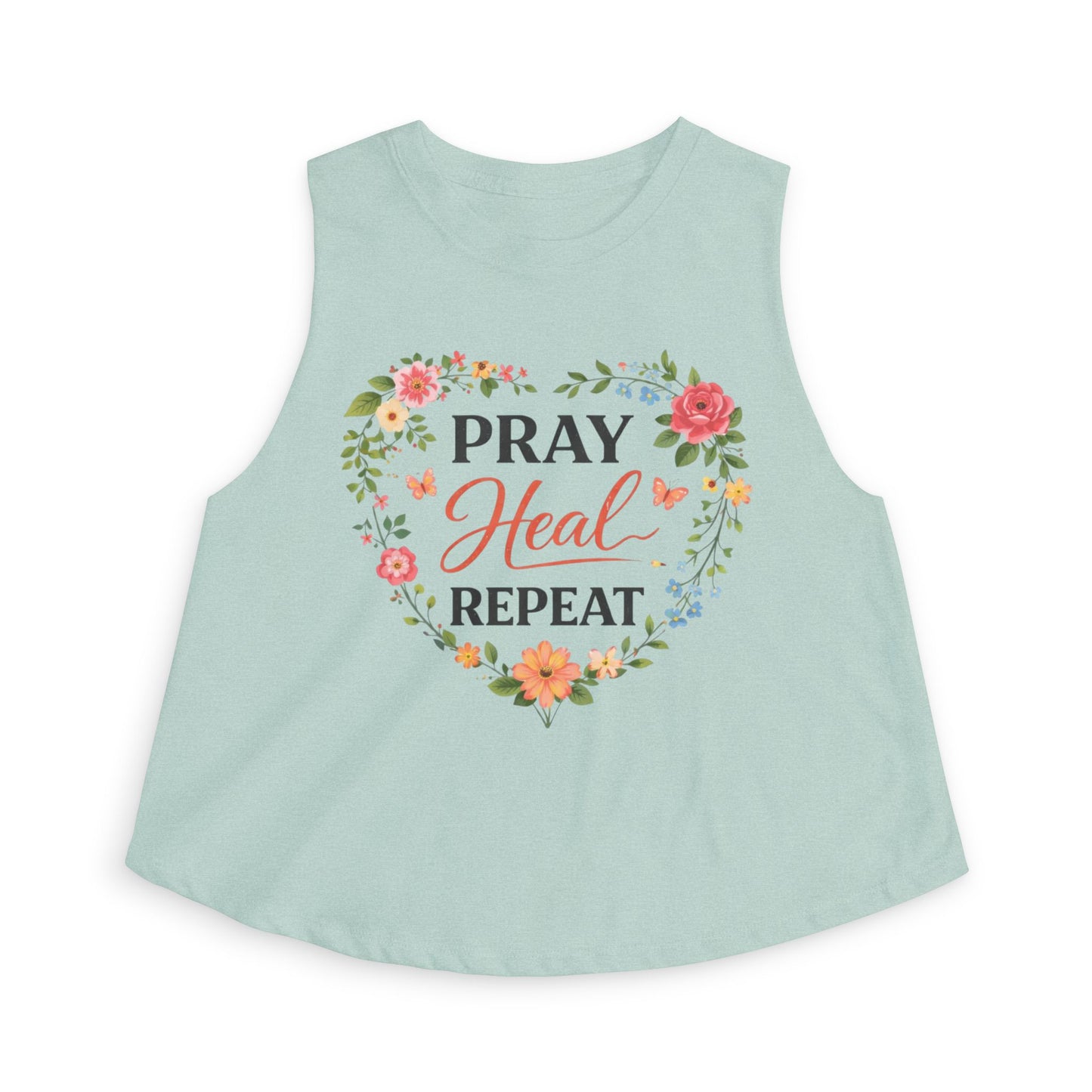 Pray Heal Repeat Damen Crop Top — Glaubensinspiriertes spirituelles Gebets-T-Shirt