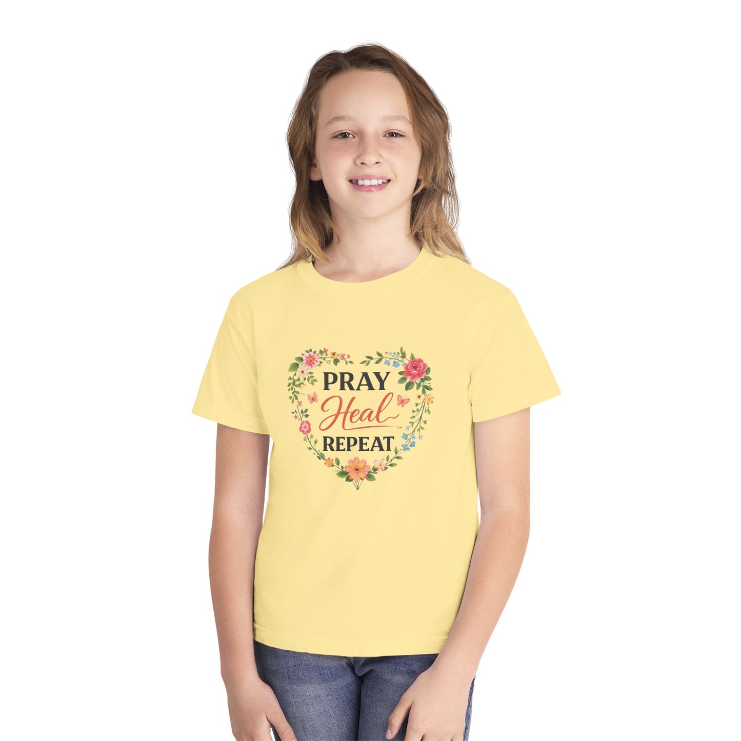Gebet Heilen Wiederholen Jugend T-Shirt – Inspirierendes Glaubens-Grafikshirt
