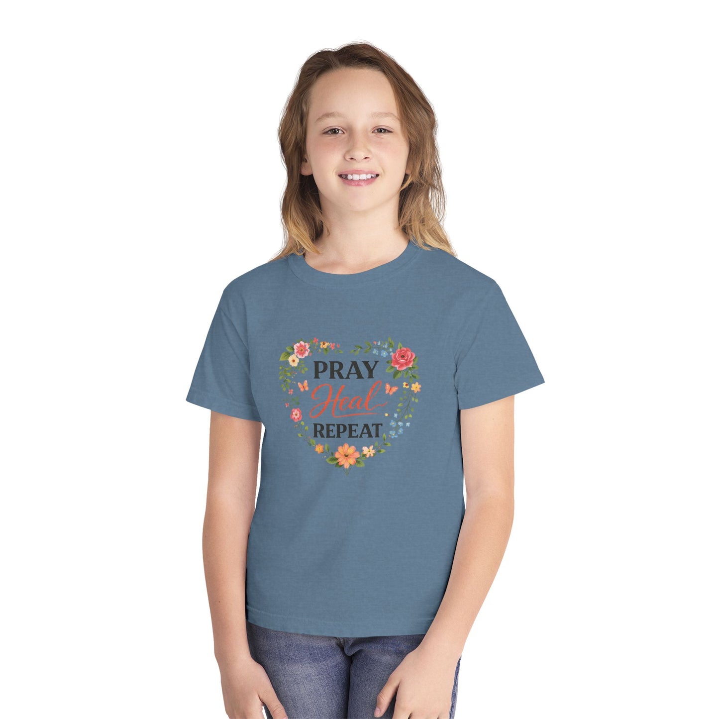Gebet Heilen Wiederholen Jugend T-Shirt – Inspirierendes Glaubens-Grafikshirt