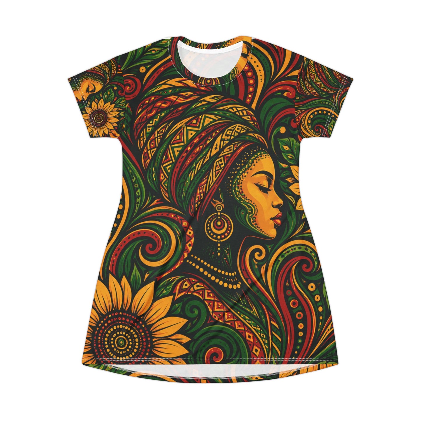 Afrocentric T-Shirt Dress — Vibrant Afrocentric Print Tee Dress