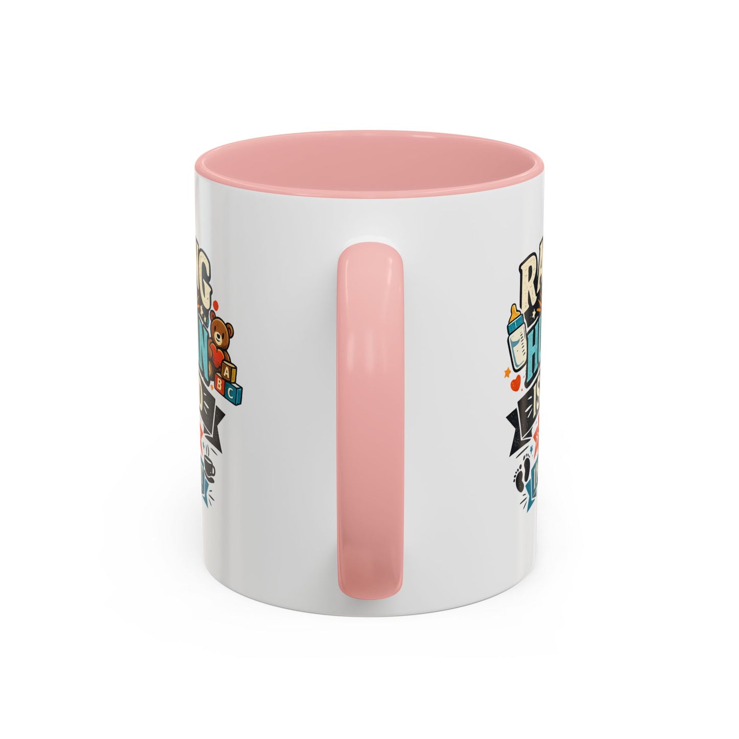 Accent Coffee Mug — "Raising Humans Is Hard But I'm Doing It"