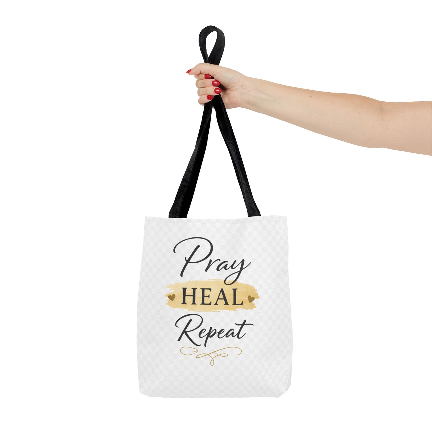 Pray Heal Repeat Tote Bag — Inspirational Faith Canvas Tote
