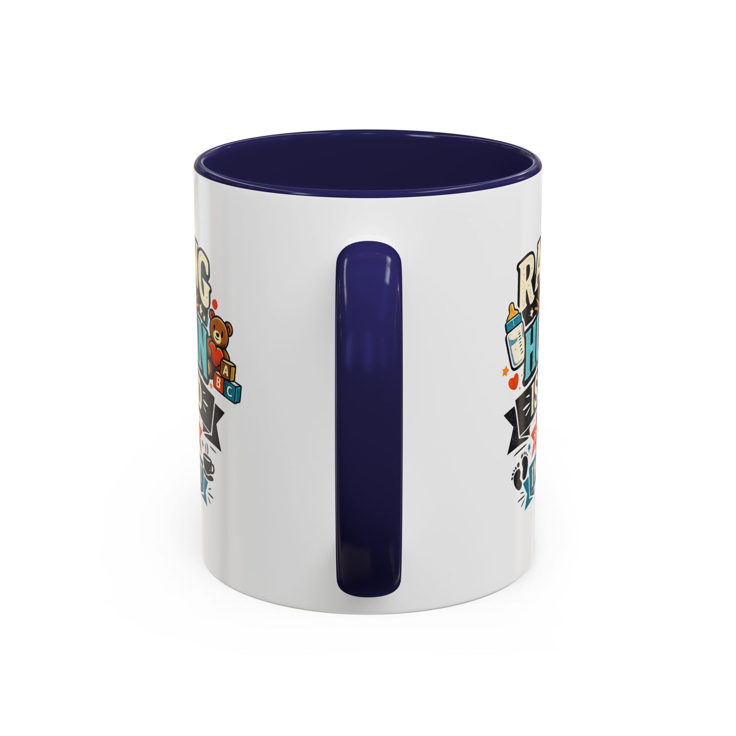 Accent Coffee Mug — "Raising Humans Is Hard But I'm Doing It"