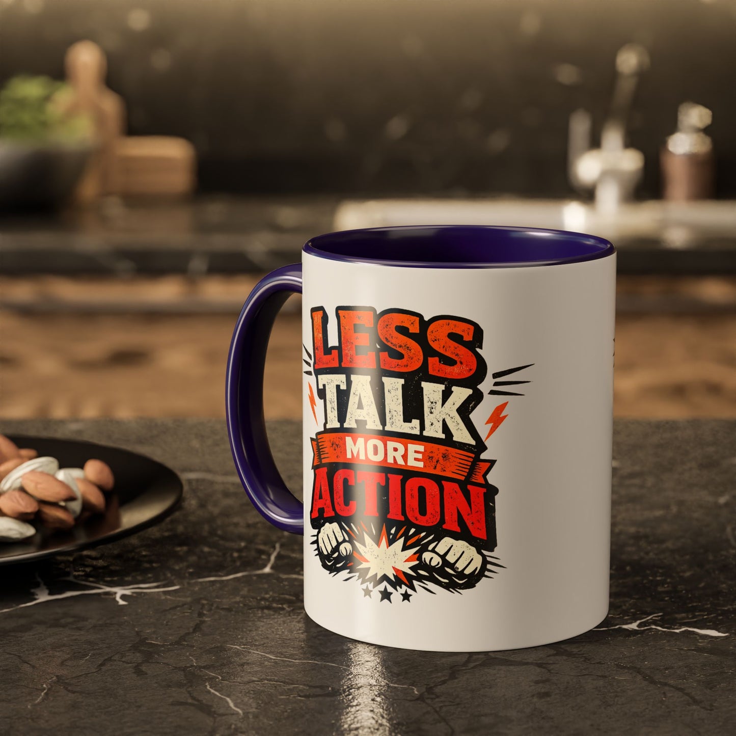 Less Talk More Action Ceramic Mug — Colorful 11oz & 15oz Coffee Cup
