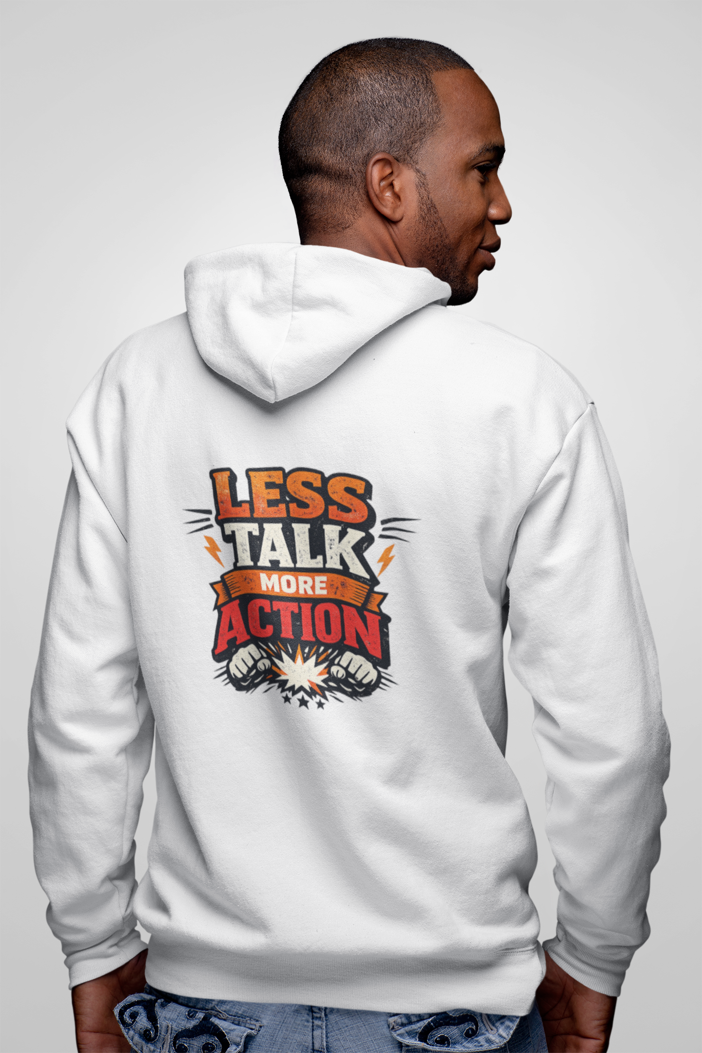 Less Talk More Action Zip Hoodie — Motivational Full-Zip Sweatshirt