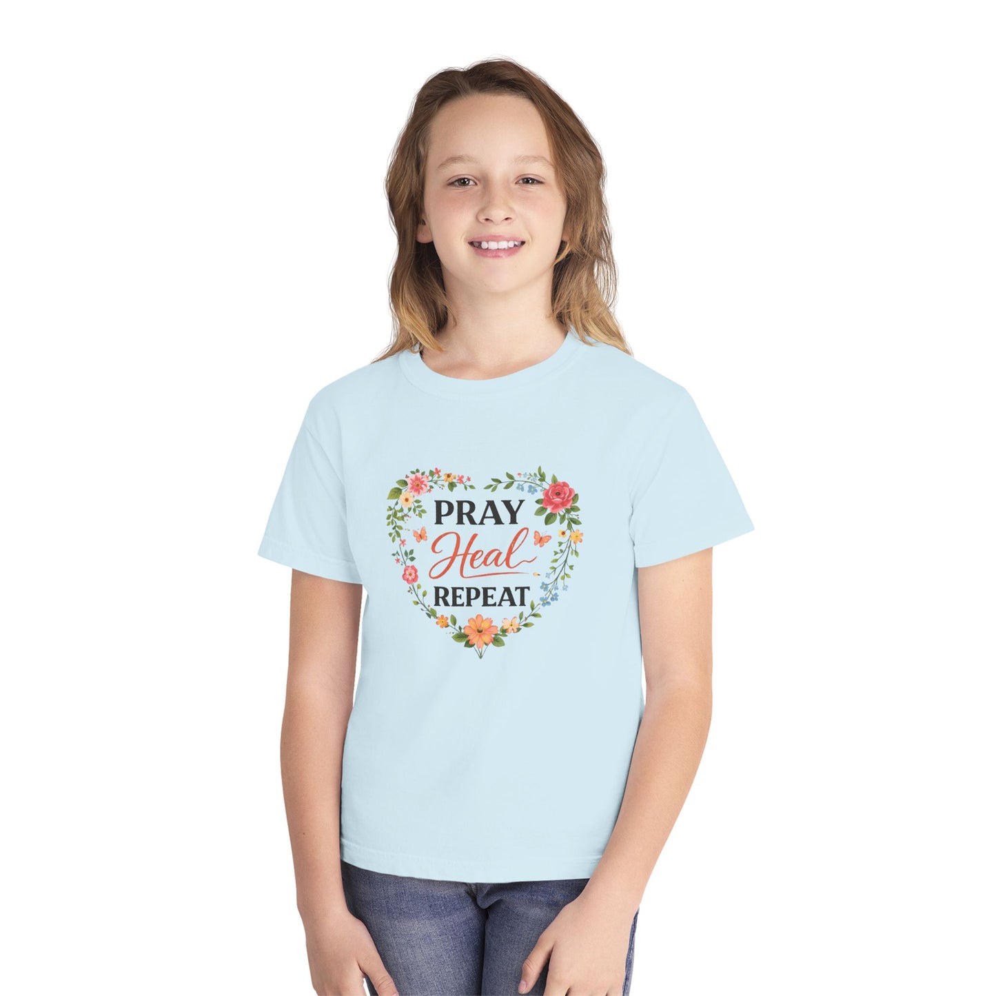 Gebet Heilen Wiederholen Jugend T-Shirt – Inspirierendes Glaubens-Grafikshirt