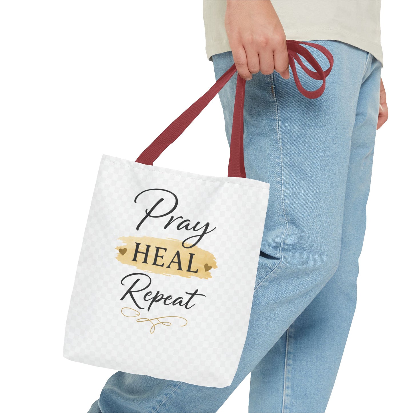 Pray Heal Repeat Tote Bag — Inspirational Faith Canvas Tote