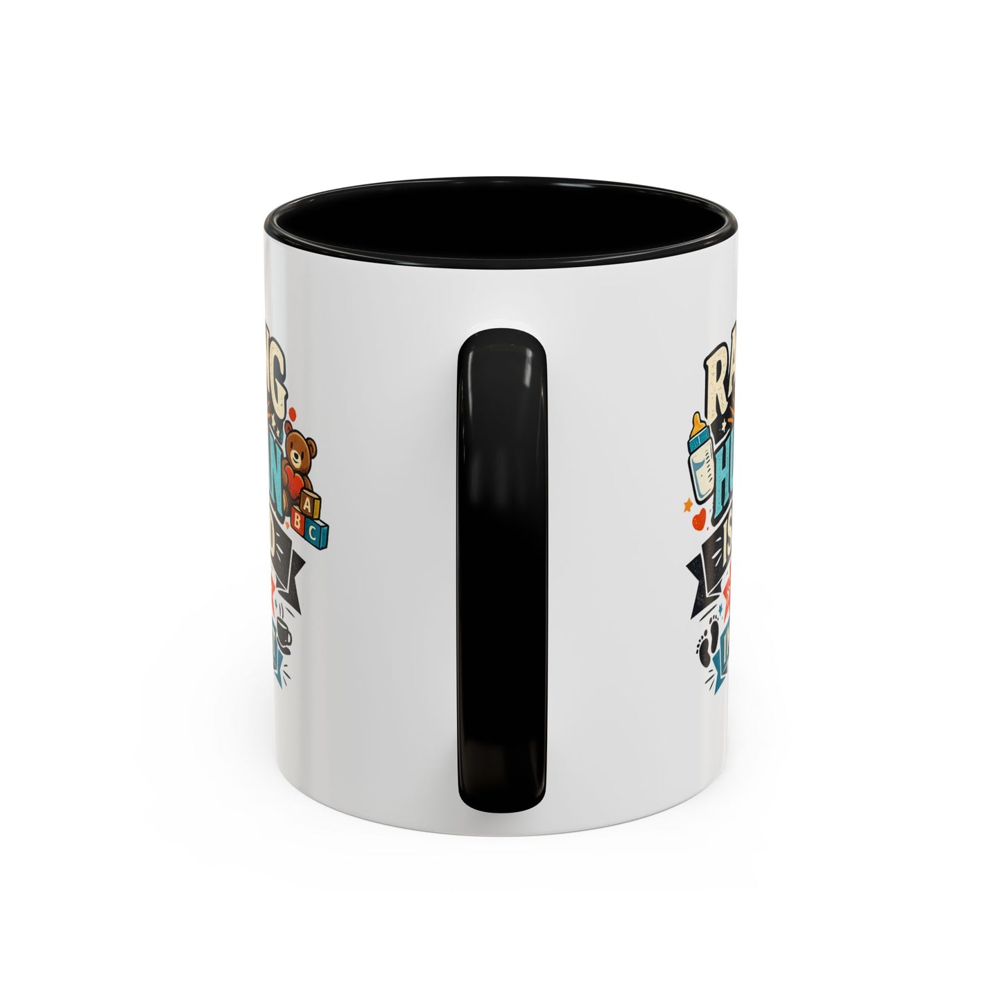 Accent Coffee Mug — "Raising Humans Is Hard But I'm Doing It"