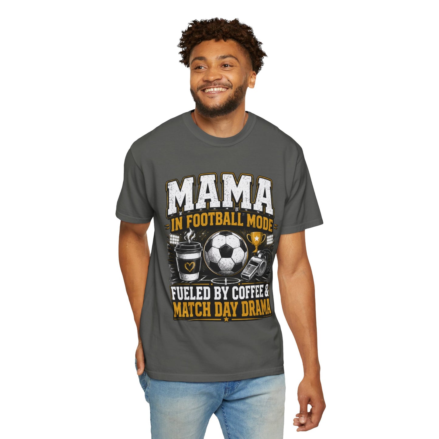 Mama in Football Mode T-shirt — Fueled by Coffee & Match Day Drama