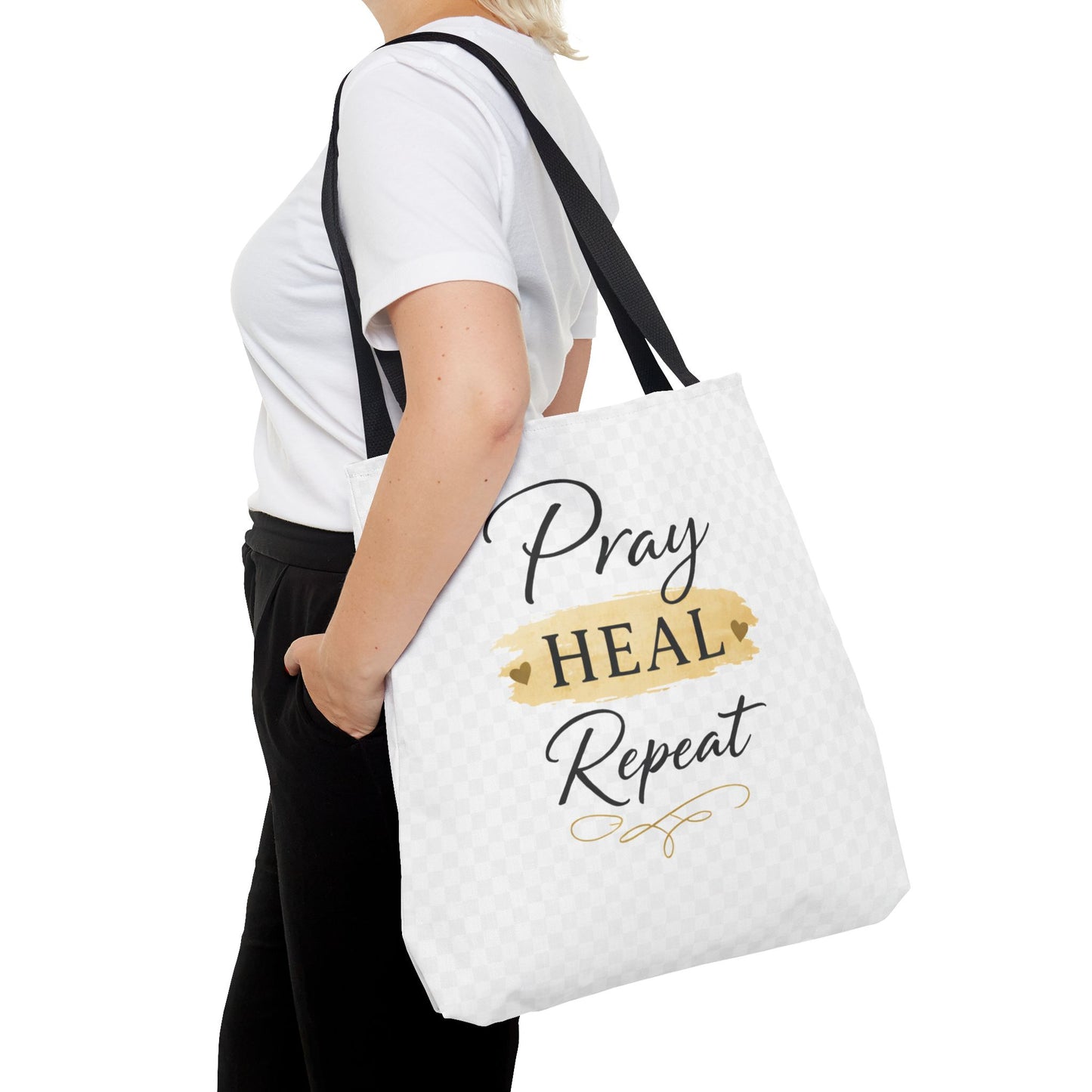 Pray Heal Repeat Tote Bag — Inspirational Faith Canvas Tote