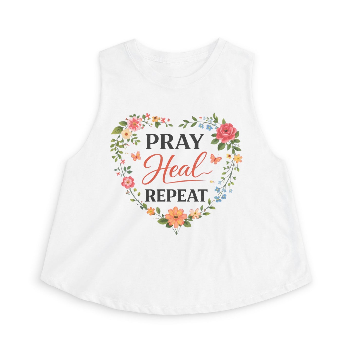 Pray Heal Repeat Damen Crop Top — Glaubensinspiriertes spirituelles Gebets-T-Shirt