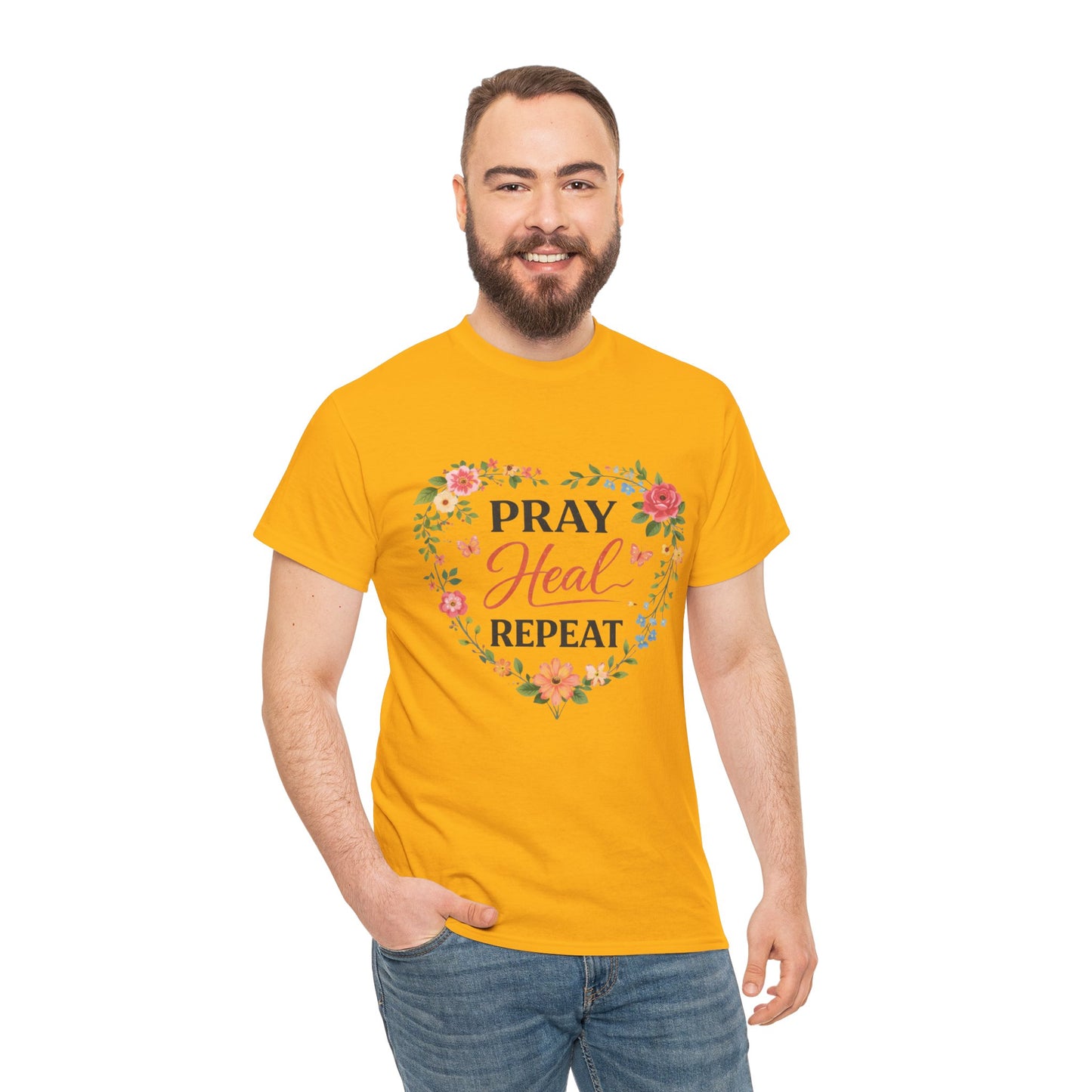 T-Shirt „Pray Heal Repeat“ – Inspirierendes T-Shirt mit Glaubensmotiv