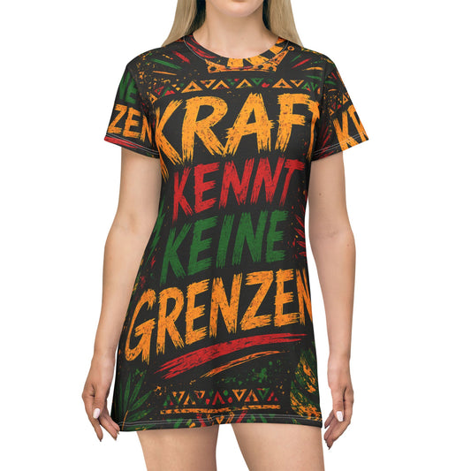 Kraft Kennt Keine Grenzen T-Shirt Dress — Empowerment Graphic Tee Dress