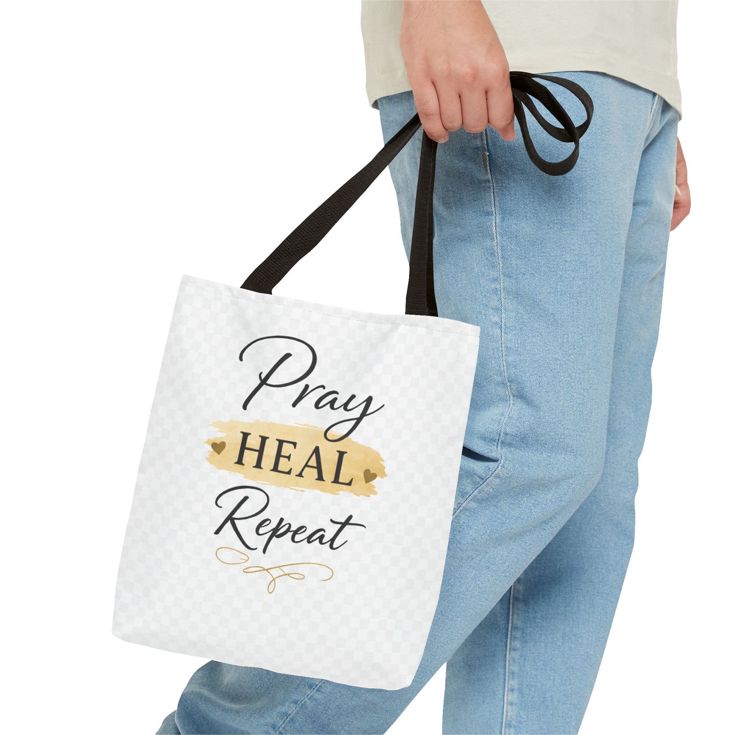 Pray Heal Repeat Tote Bag — Inspirational Faith Canvas Tote