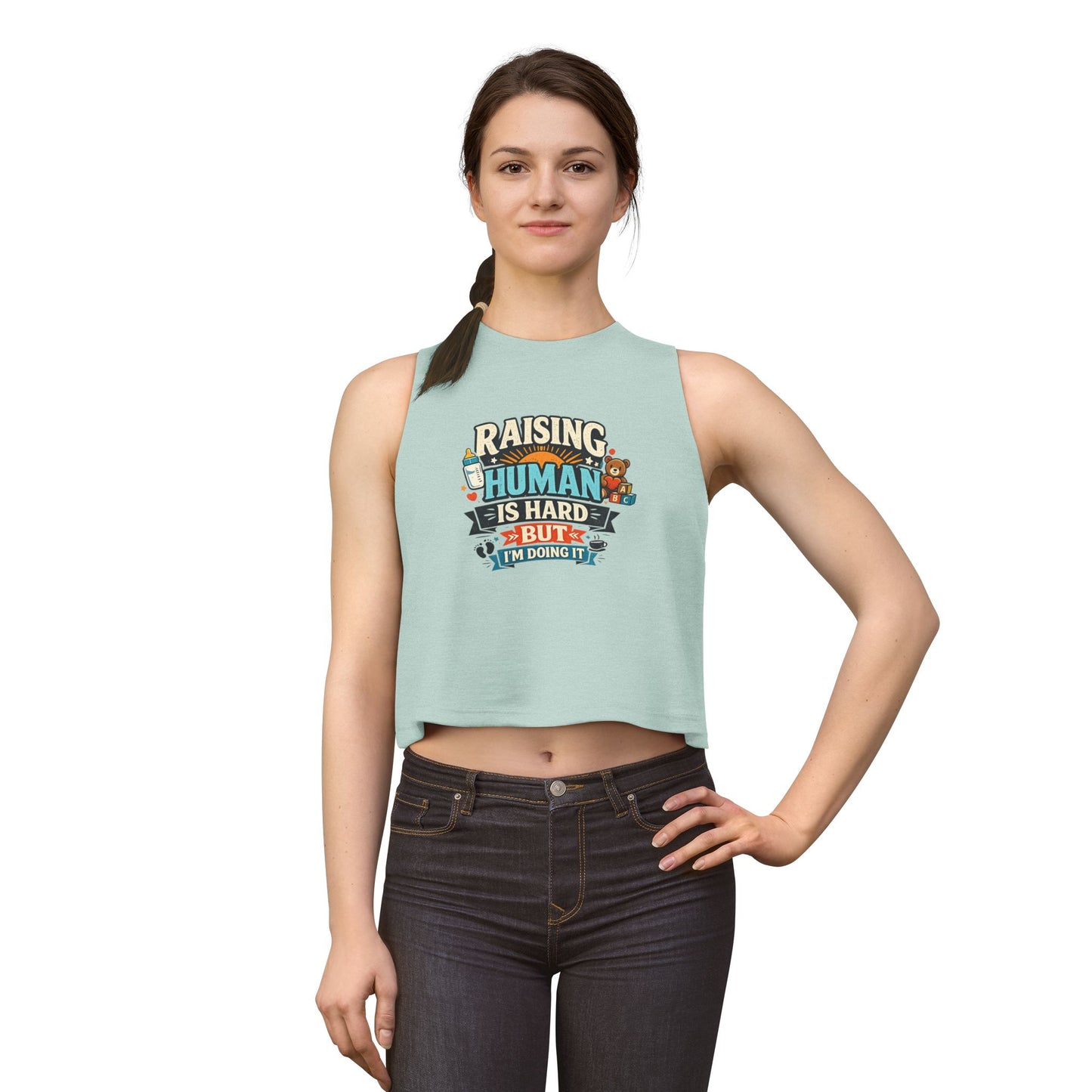 Damen Crop Top — „Kinder großzuziehen ist schwer, aber ich mach’s trotzdem“ Mama Humor