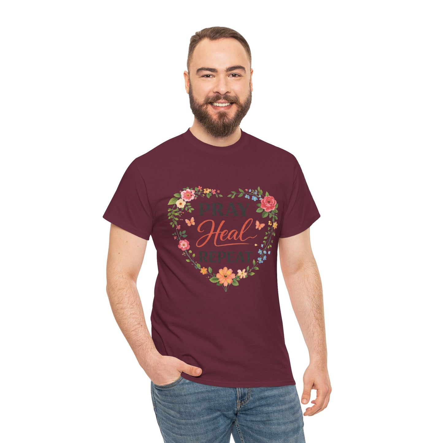 T-Shirt „Pray Heal Repeat“ – Inspirierendes T-Shirt mit Glaubensmotiv