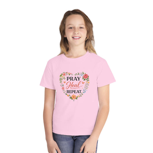 Pray Heal Repeat Youth Tee — Inspirational Faith Graphic Shirt