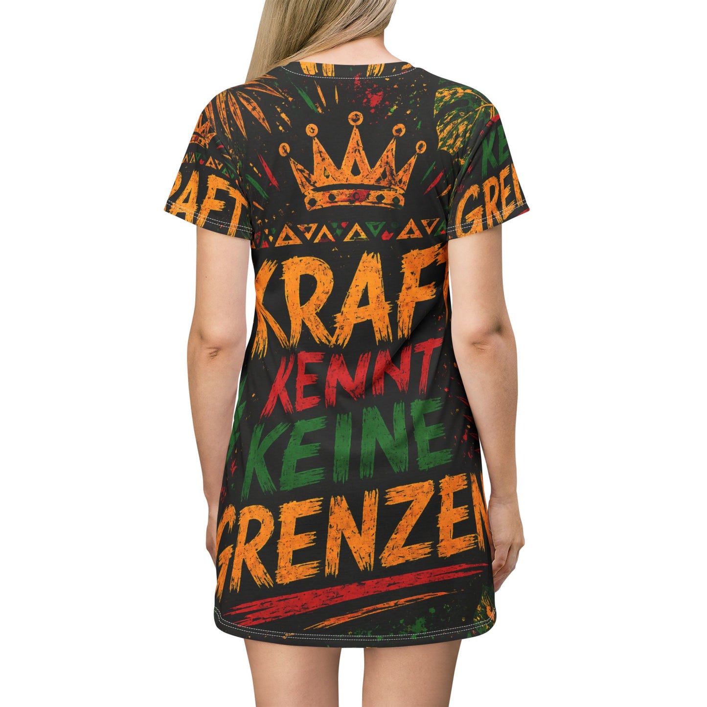 Kraft Kennt Keine Grenzen T-Shirt Dress — Empowerment Graphic Tee Dress