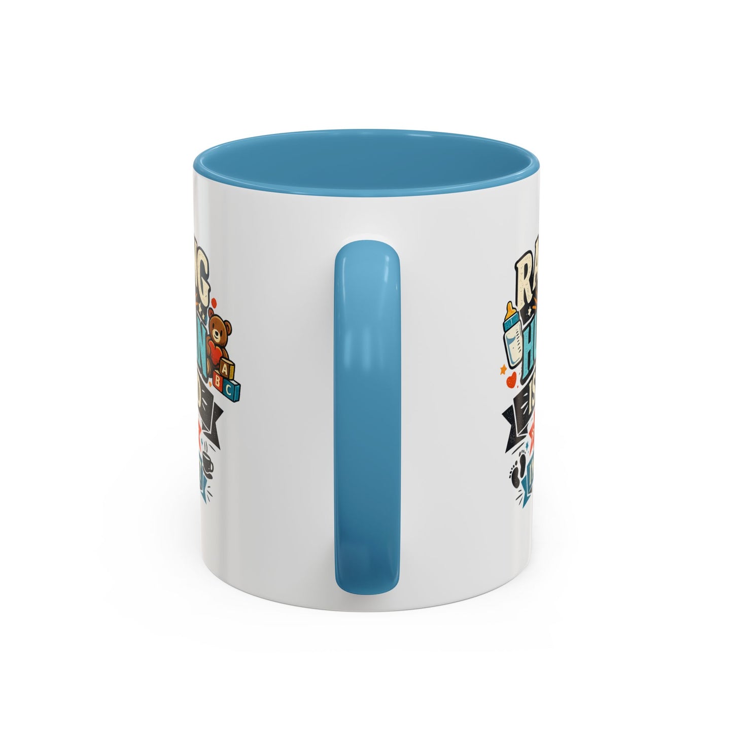 Accent Coffee Mug — "Raising Humans Is Hard But I'm Doing It"