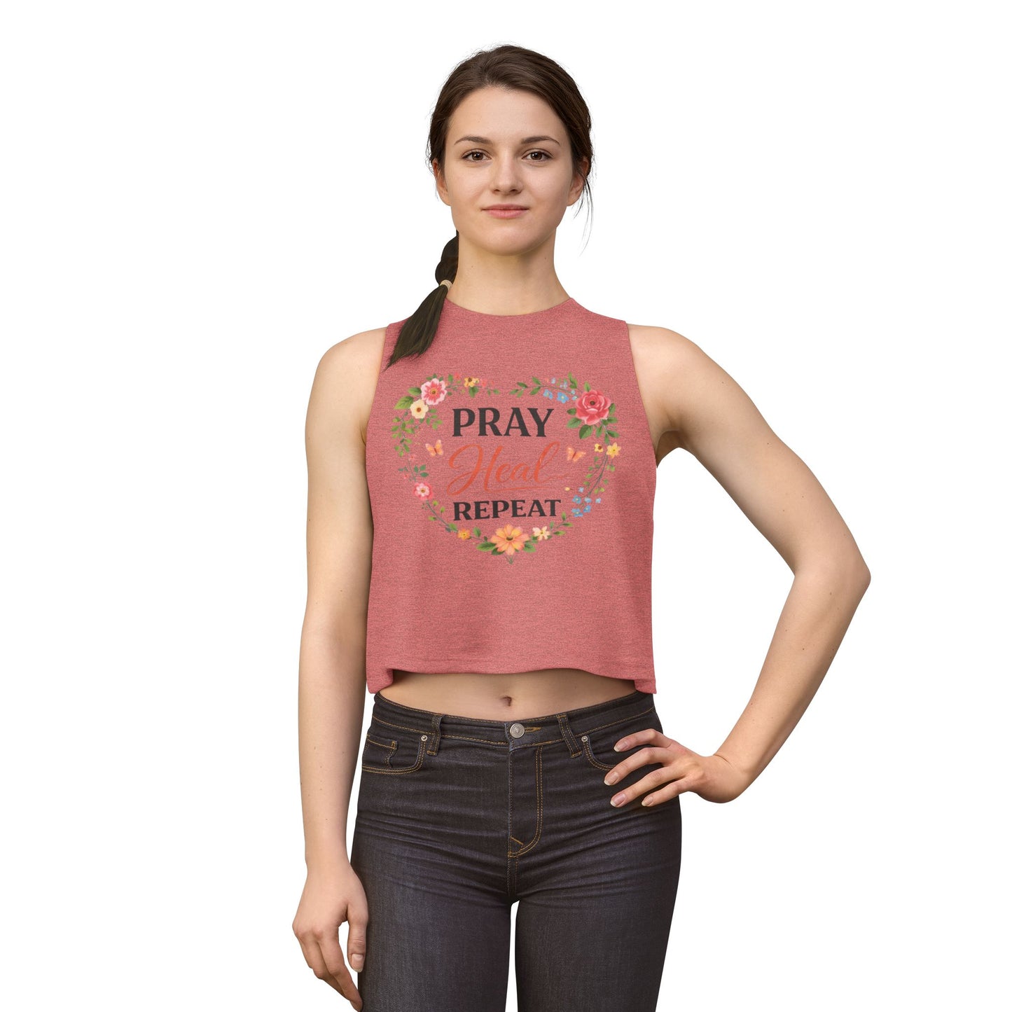 Pray Heal Repeat Damen Crop Top — Glaubensinspiriertes spirituelles Gebets-T-Shirt