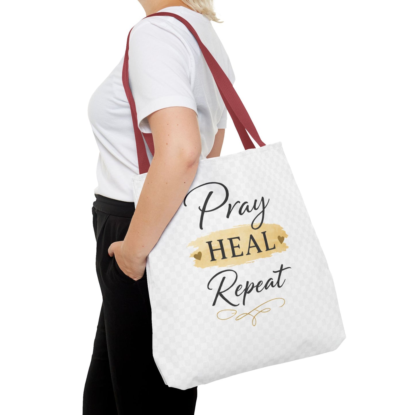 Pray Heal Repeat Tote Bag — Inspirational Faith Canvas Tote