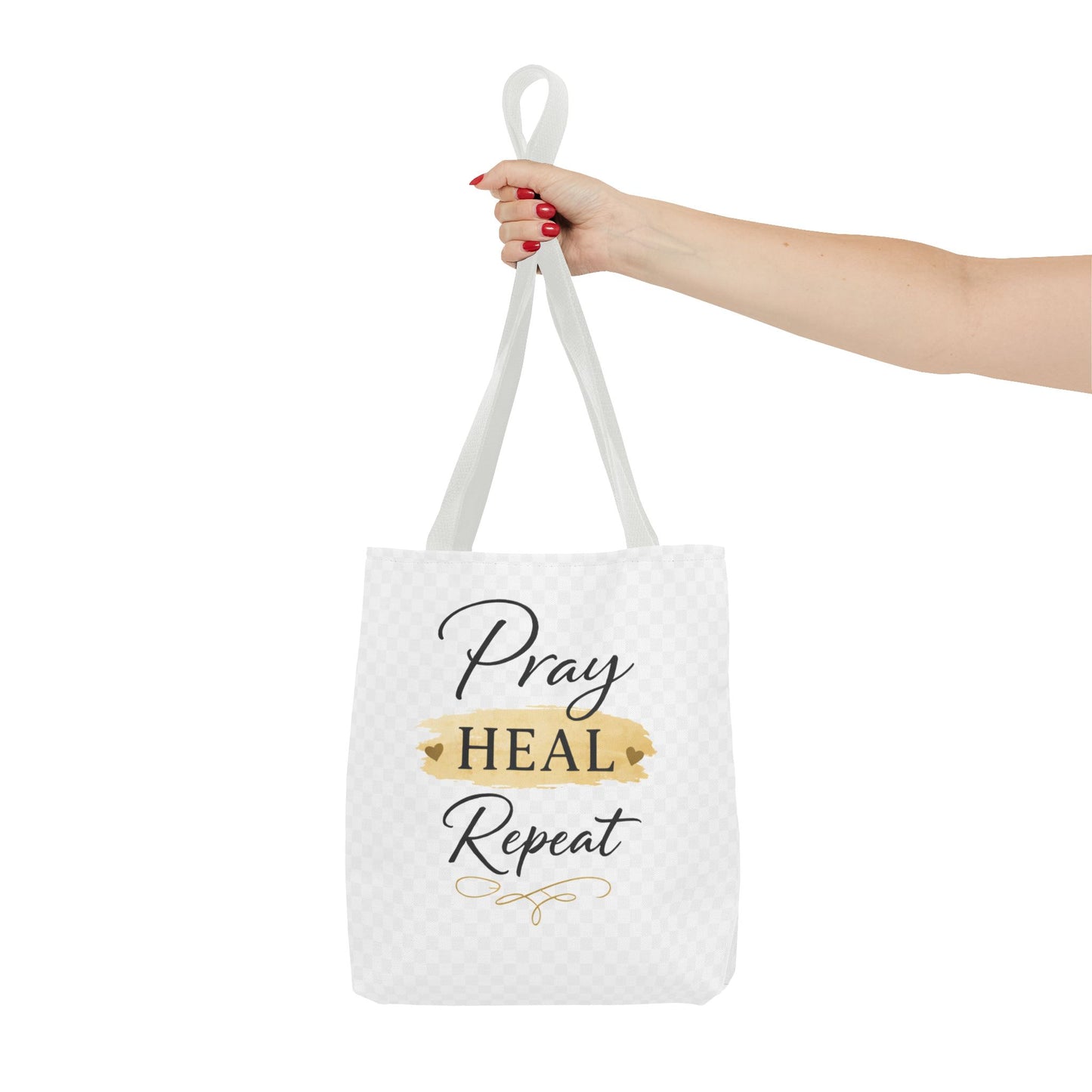 Pray Heal Repeat Tote Bag — Inspirational Faith Canvas Tote