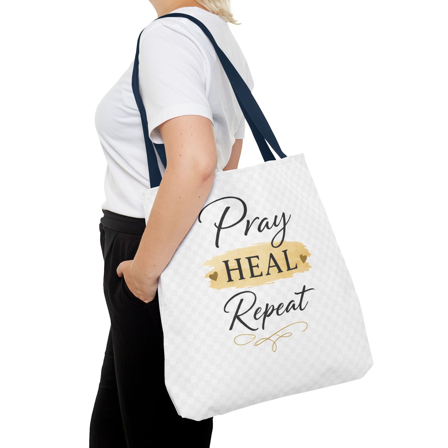 Pray Heal Repeat Tote Bag — Inspirational Faith Canvas Tote