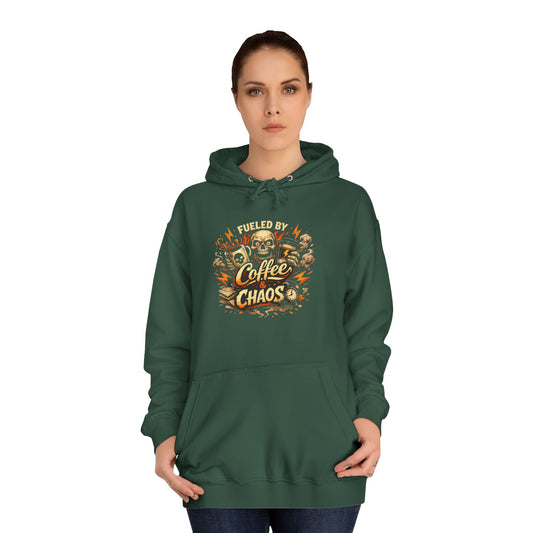 Fueled by Coffee and Chaos Hoodie — College Student Graphic Hoodie